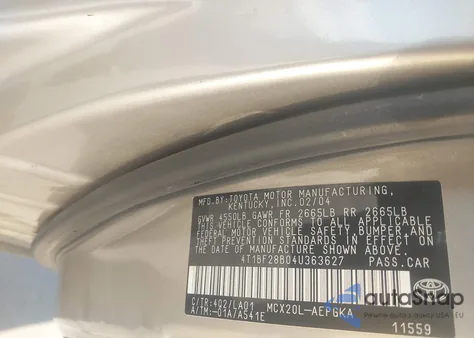 2004 Toyota Avalon Xls z USA, uszkodzony, nr VIN 4T1BF28B04U363627